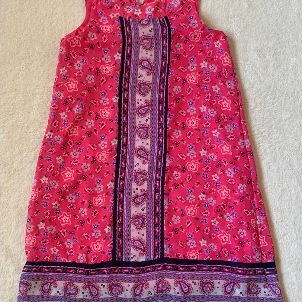 Girls Hot Pink Floral Paisley Sleeveless Shift Dress Large